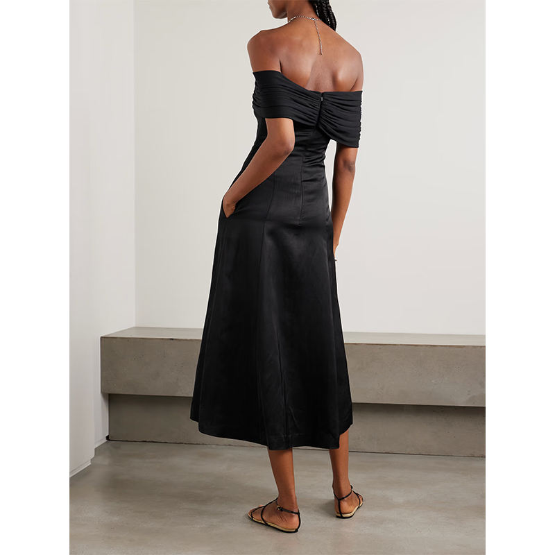 High-End Elegant Slim A-Line Asymmetrical Hem Maxi Dress Off-the-Shoulder 15PCS