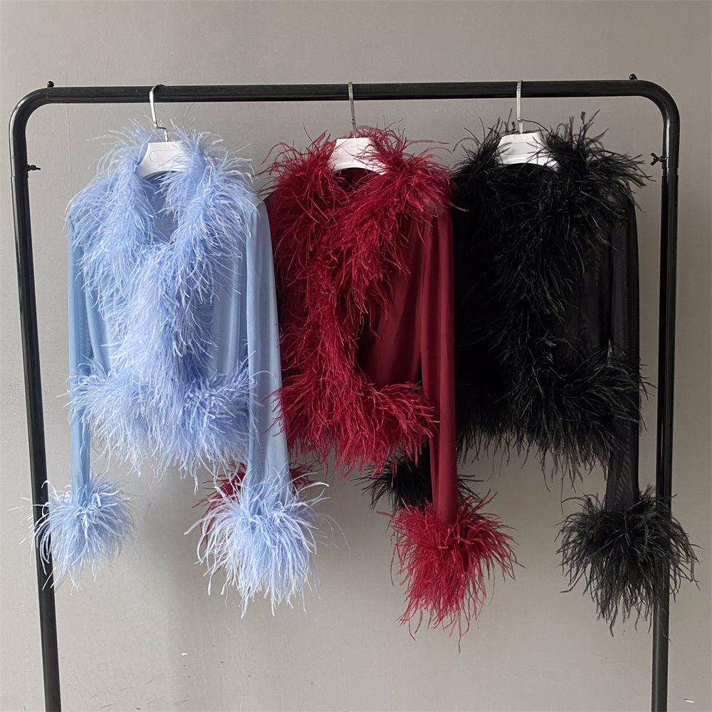Night Dress Mesh Ostrich Feather 5pcs