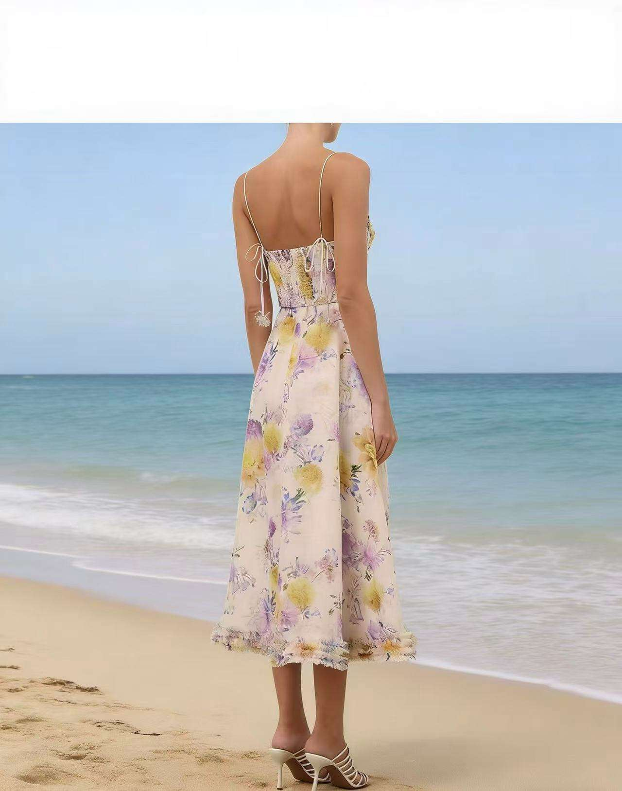 Vintage Floral Skirt High Waist Midi Dress