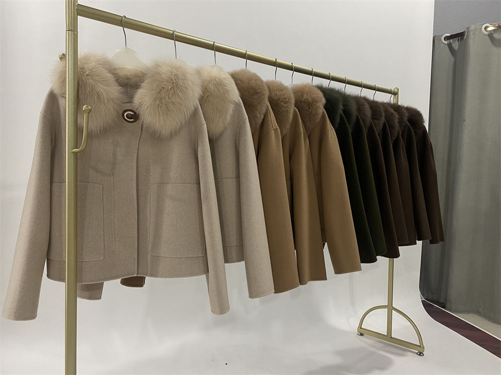  Winter Coat Zipper Cropped Slim Soft Thick Warm Double Faced Cashmere Wool Fox Fur Coat for Women 5 PCS 436