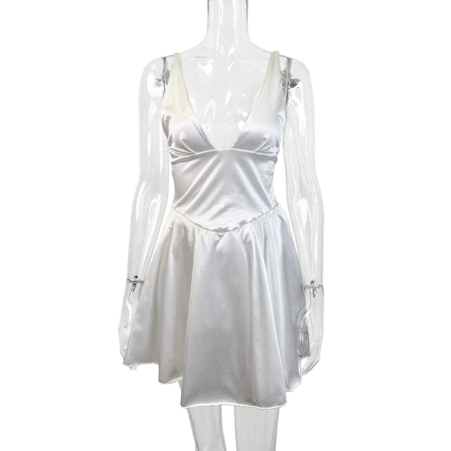 Elegant Summer White Wool Midi Low Cut dress,skirt  MOQ 20pcs