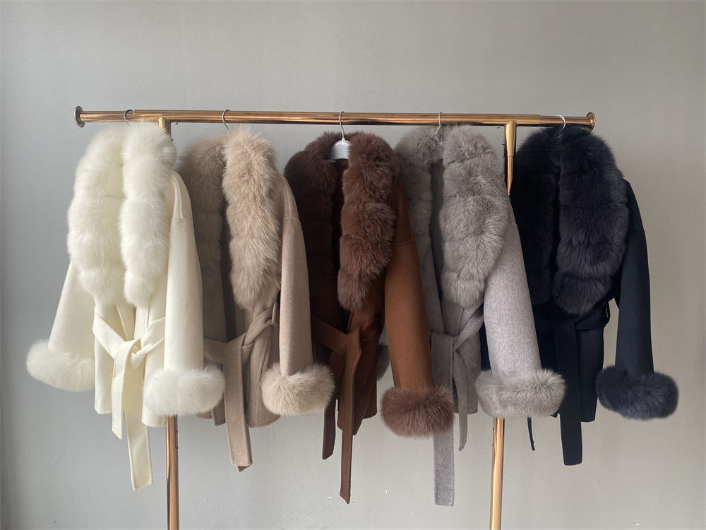  Real Fox Fur Collar Cuffs Handmade Double Faced Wool Coats 200