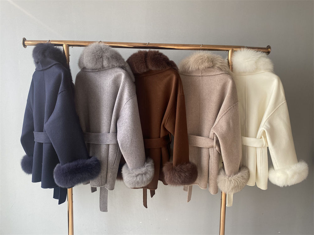  Real Fox Fur Collar Cuffs Handmade Double Faced Wool Coats 200
