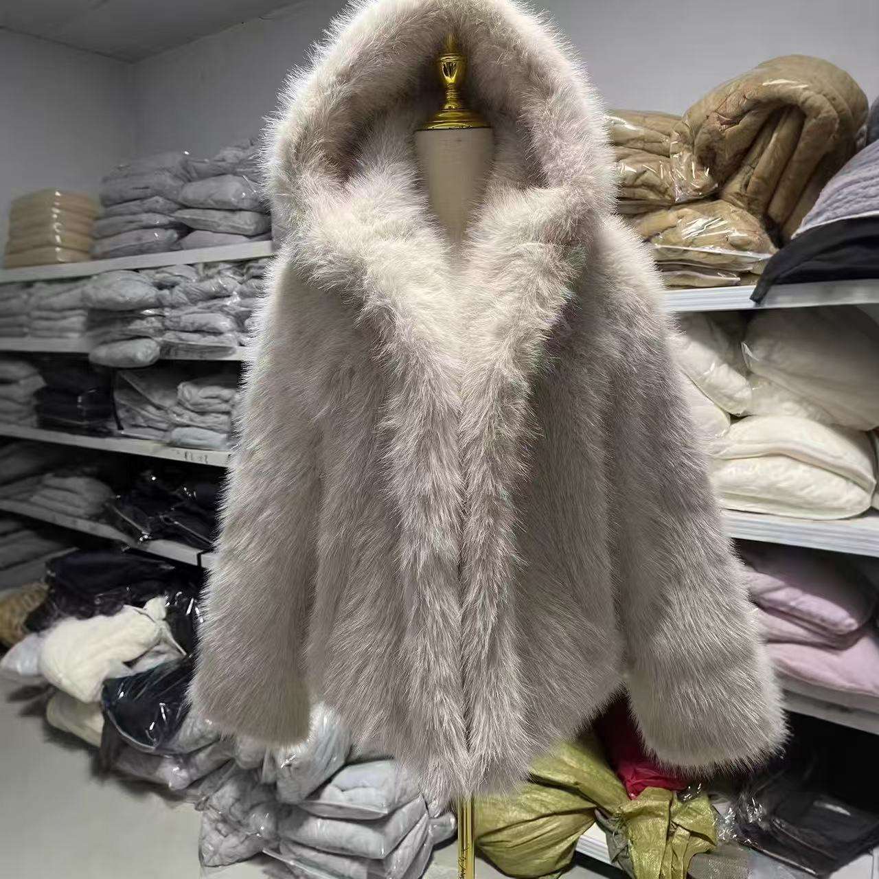 Women's Imitation Fox Fur Windproof Single Breasted Hooded Jacket Outerwear 15PCS  343