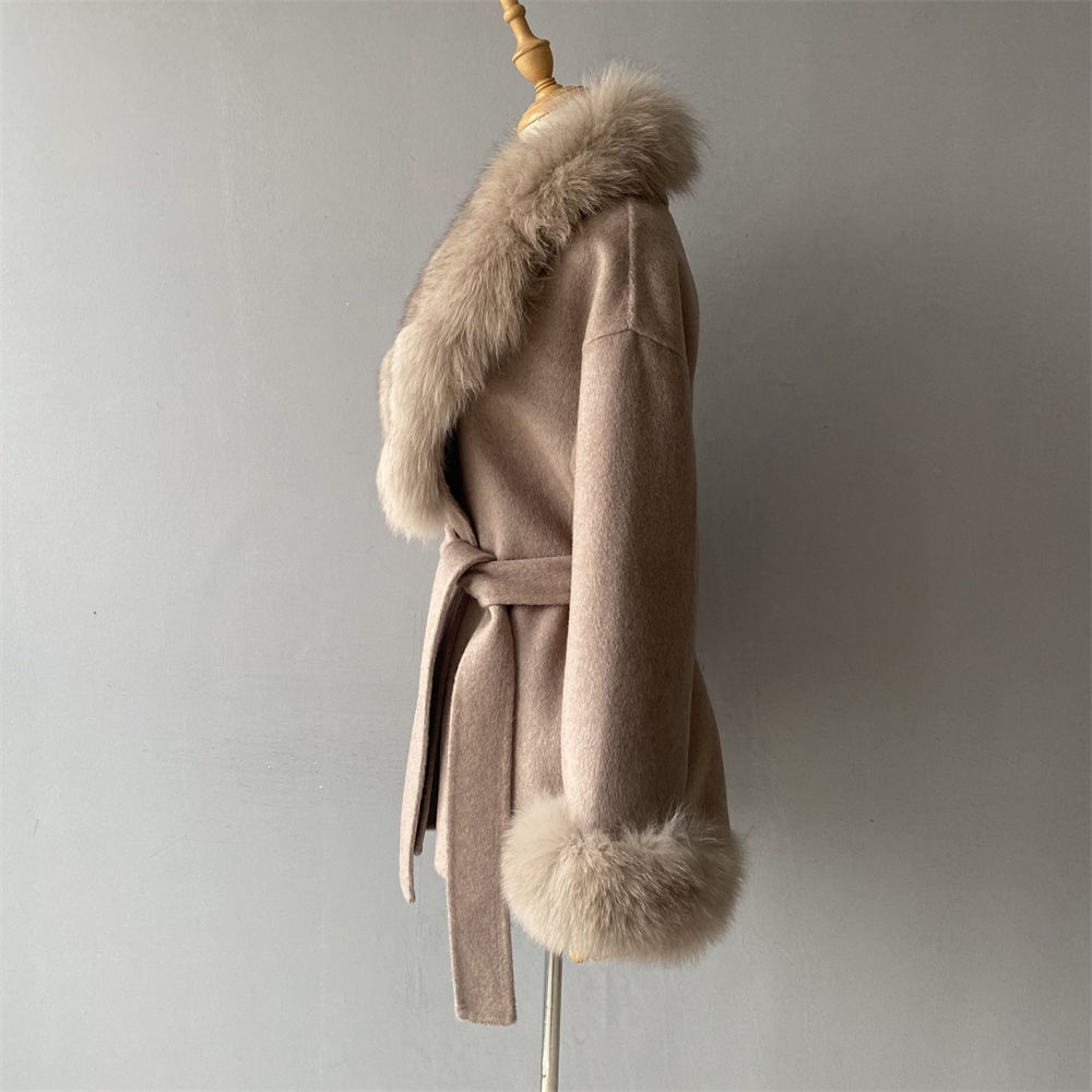  Real Fox Fur Collar Cuffs Handmade Double Faced Wool Coats 200