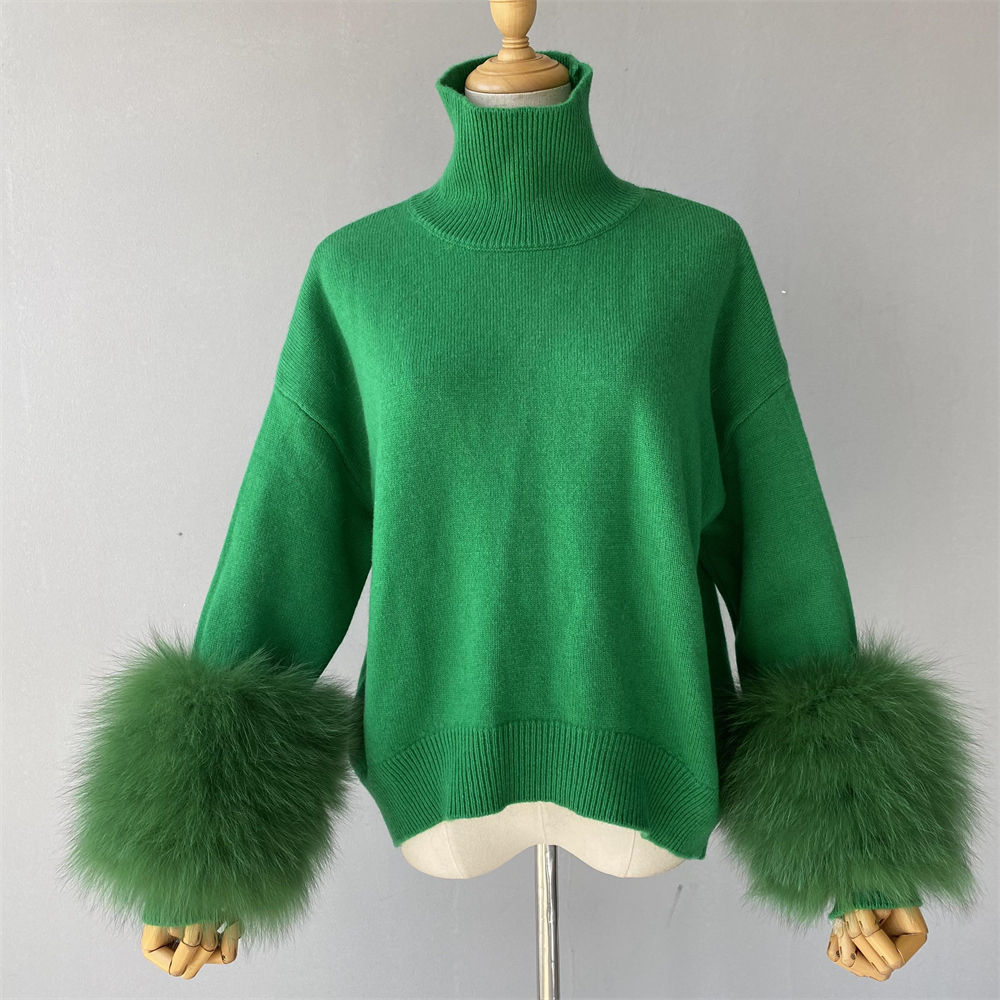 Solid Color Light Weight Knit Women's Wool Coat Real Fox Fur  3 PCS