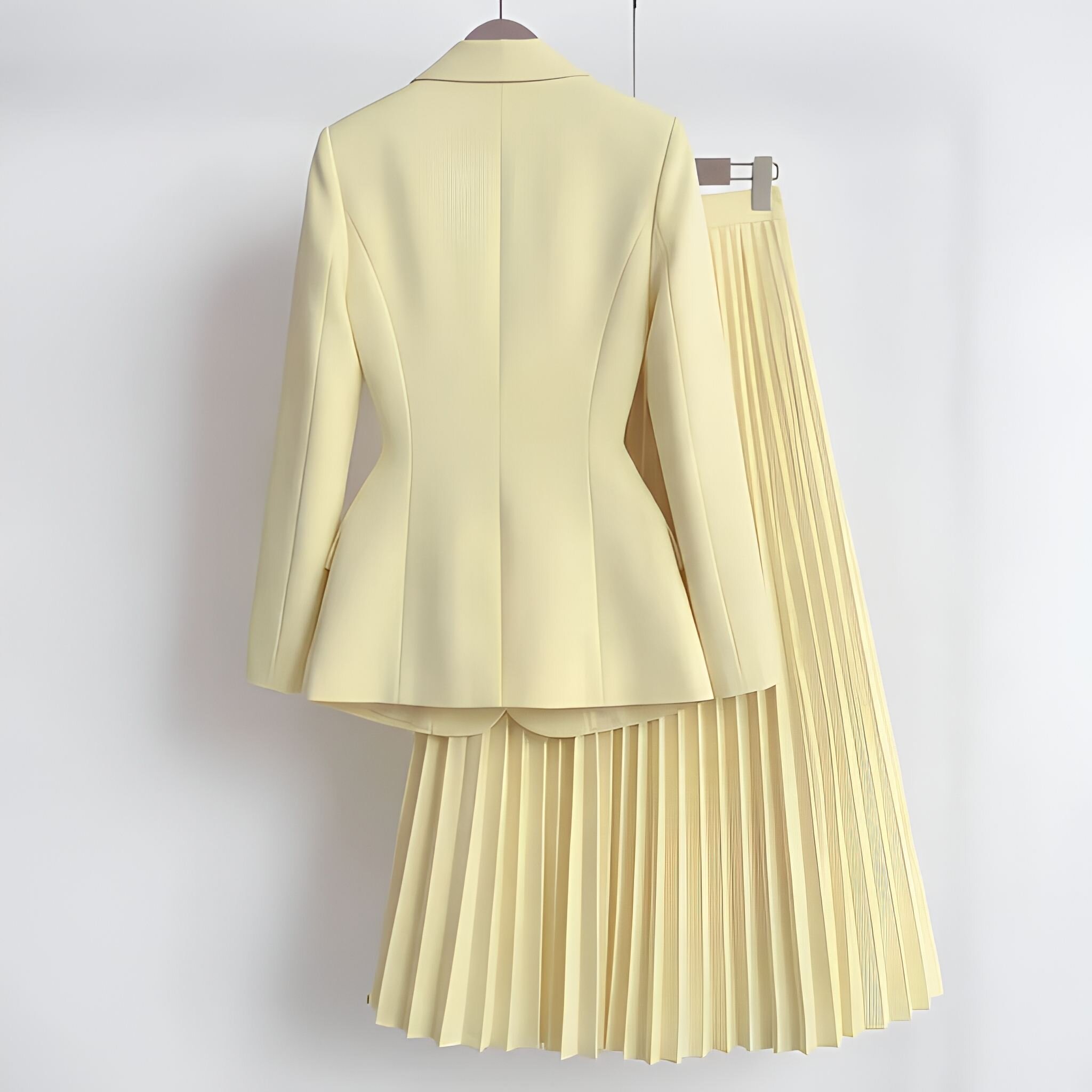 Double Breasted Blazer High Waist Pleated Midi Skirt  MOQ 10PCS