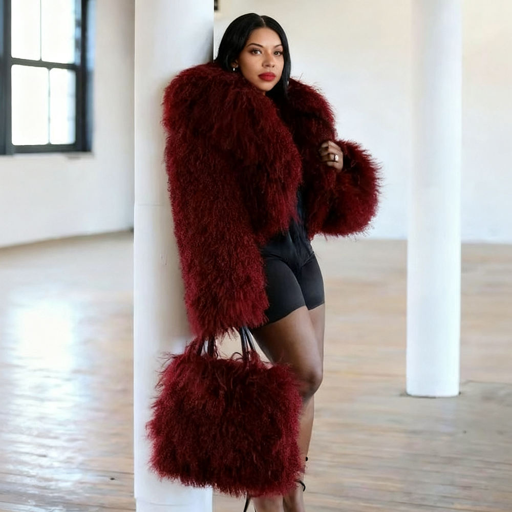 Thick Fluffy Furry Outwear Winter Curly Overcoat Women  2PCS