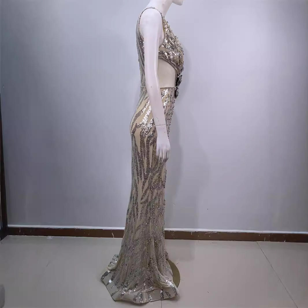 Elegant Sexy Sleeveless V Neck Dress MOQ 1pcs