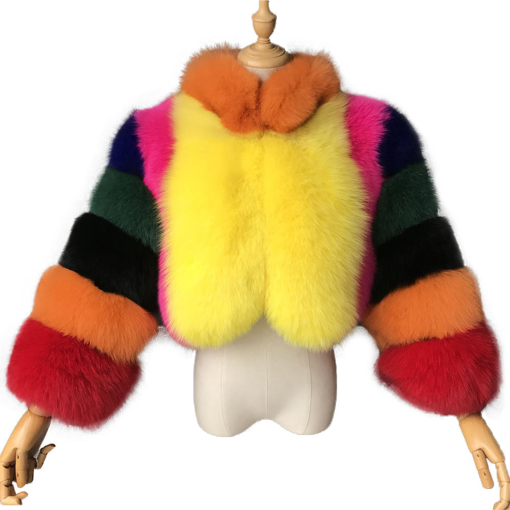 Fashion Colorful Genuine Fox Fur Bomber Jacket 2pcs 546