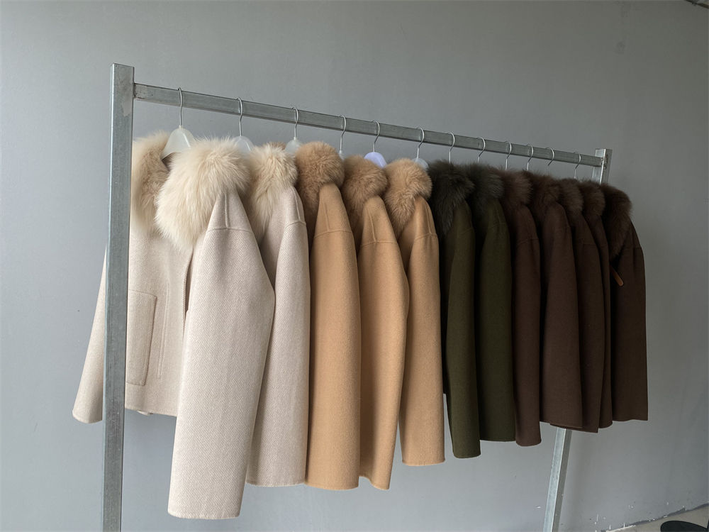  Winter Coat Zipper Cropped Slim Soft Thick Warm Double Faced Cashmere Wool Fox Fur Coat for Women 5 PCS 436