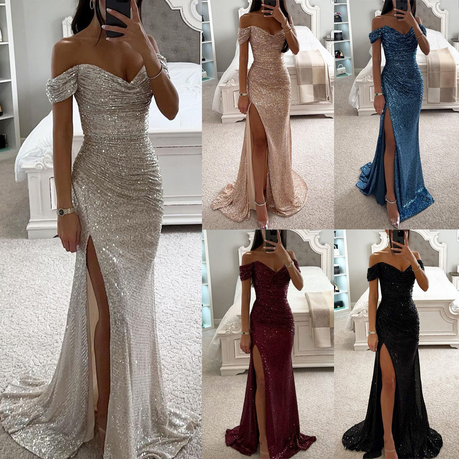 Trendy Floor-Length Wedding Guest European American New Party Sequin MOQ 10pcs