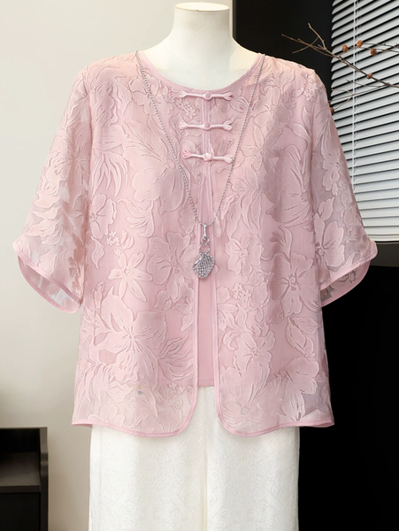 New Chinese style mom summer dress chiffon short sleeved T-shirt 2026 new style Chinese style clothing for middle-aged and elderly women