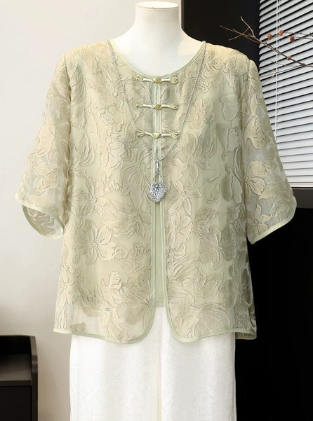 New Chinese style mom summer dress chiffon short sleeved T-shirt 2026 new style Chinese style clothing for middle-aged and elderly women