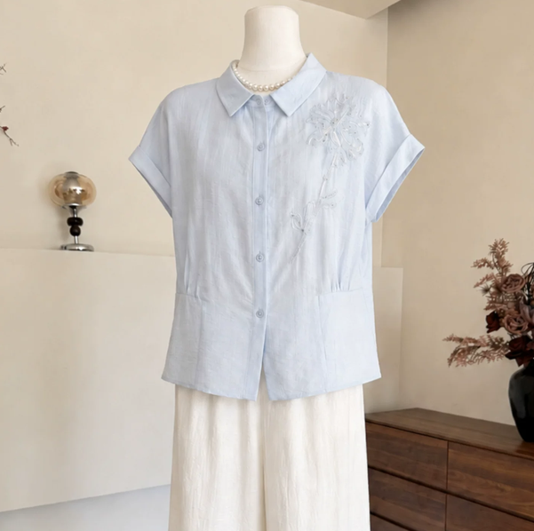 Summer 2026 new Lyocell Tencel shirt for middle-aged and elderly women, short sleeved T-shirt