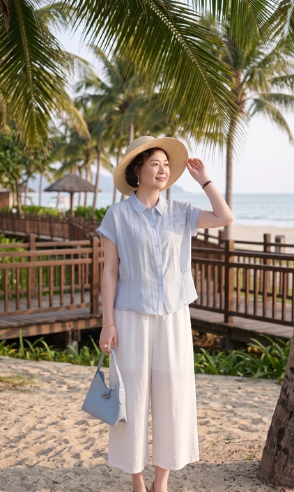 Summer 2026 new Lyocell Tencel shirt for middle-aged and elderly women, short sleeved T-shirt