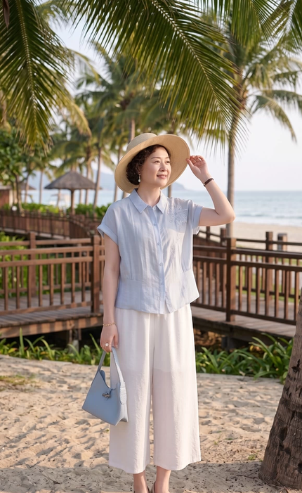 Summer 2026 new Lyocell Tencel shirt for middle-aged and elderly women, short sleeved T-shirt