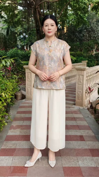 Summer New Chinese Printed Short sleeved T-shirt 2026 New Middle aged and Elderly Women's Wear Chinese Style Chiffon