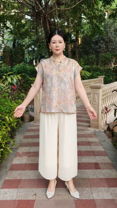 Summer New Chinese Printed Short sleeved T-shirt 2026 New Middle aged and Elderly Women's Wear Chinese Style Chiffon
