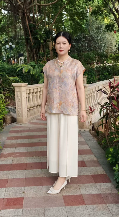 Summer New Chinese Printed Short sleeved T-shirt 2026 New Middle aged and Elderly Women's Wear Chinese Style Chiffon