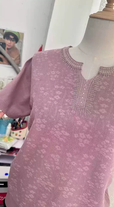 Mother's Summer Ice Silk Short Sleeve T-Shirt Fashion Women's Mid-Age and Senior Women's Lightweight Knit Top 2026 New Style