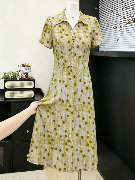 Mom's summer outfit new short sleeved dress dignified and atmospheric chiffon dress 50 year old middle-aged and elderly women's cross knee long skirt