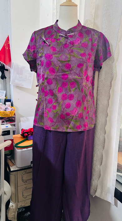 New Chinese style mom summer printed short sleeved T-shirt 2026 new style Chinese style top and wide leg pants set for middle-aged and elderly women