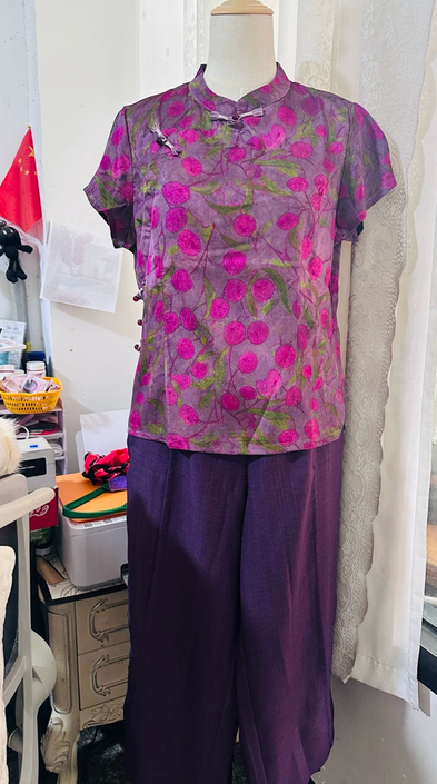 New Chinese style mom summer printed short sleeved T-shirt 2026 new style Chinese style top and wide leg pants set for middle-aged and elderly women
