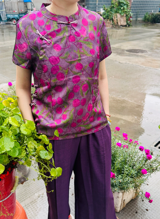 New Chinese style mom summer printed short sleeved T-shirt 2026 new style Chinese style top and wide leg pants set for middle-aged and elderly women