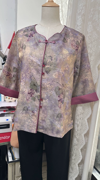 Mom's summer outfit new Chinese style shirt for middle-aged and elderly women, loose plus size chiffon T-shirt, Chinese style top