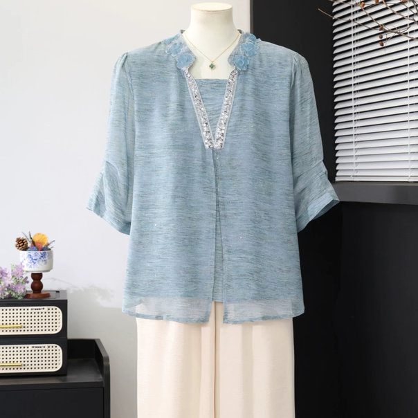 Summer fashion shirt small shirt 2026 new middle-aged and elderly women's short sleeved chiffon T-shirt