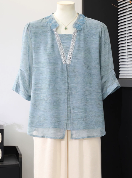Summer fashion shirt small shirt 2026 new middle-aged and elderly women's short sleeved chiffon T-shirt