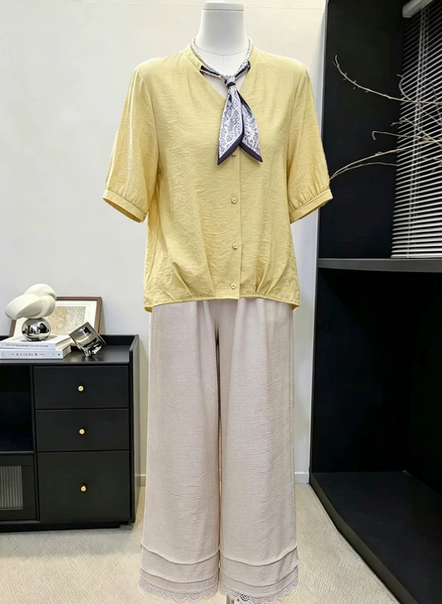 Mother's Summer New Style Short Sleeve T-Shirt Elegant and Dignified Set for Middle-aged and Senior Women Age-defying Top and Wide-leg Pants Two-piece Set
