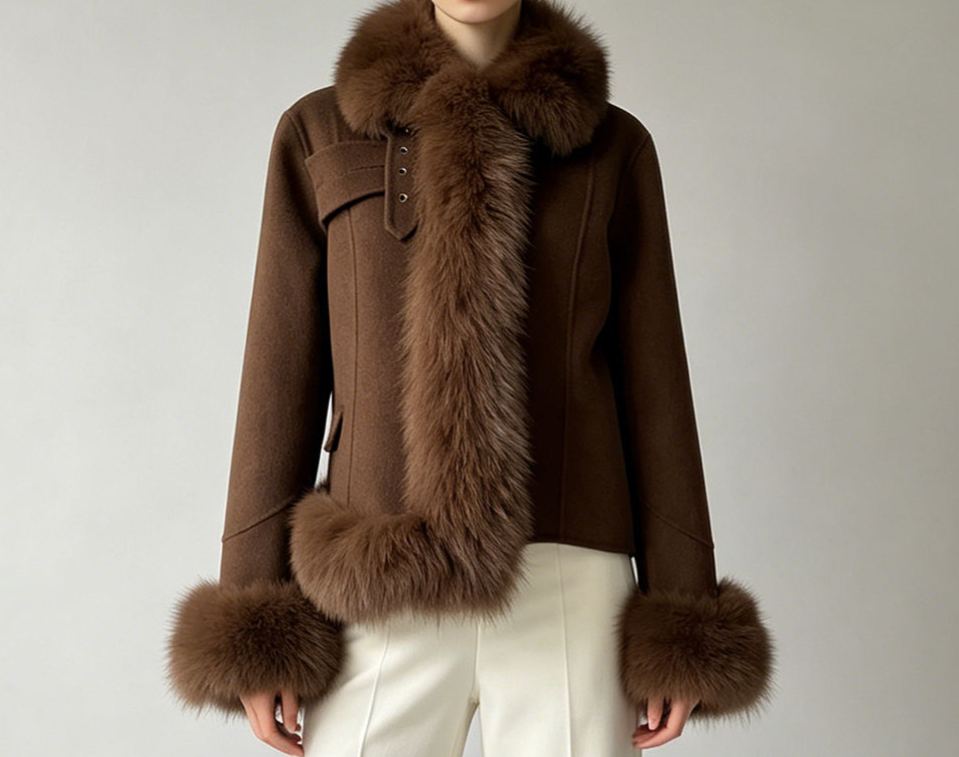 Woolen Coat Elegant Big Real Fox Fur MOQ 2pcs