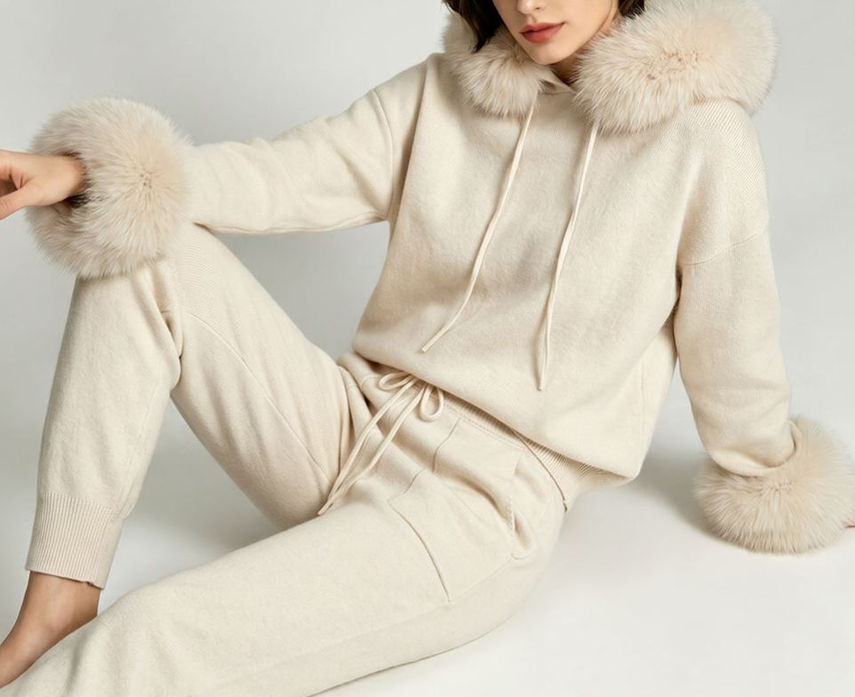 Custom Pullover Wool Knit Coat Detachable Real Fox Fur 5PCS