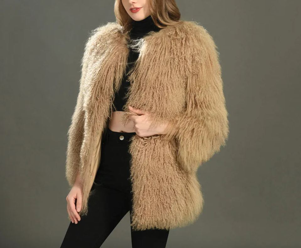 Winter Casual Fluffy O Neck Thick Warm Soft Real Mongolian Fur Coat Women