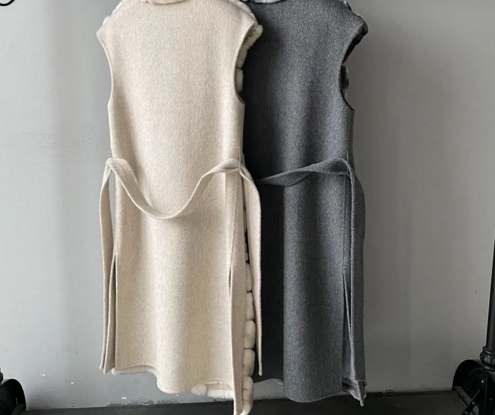 Wool Cashmere Gilet Autumn Chinchilla Fur 1PCS