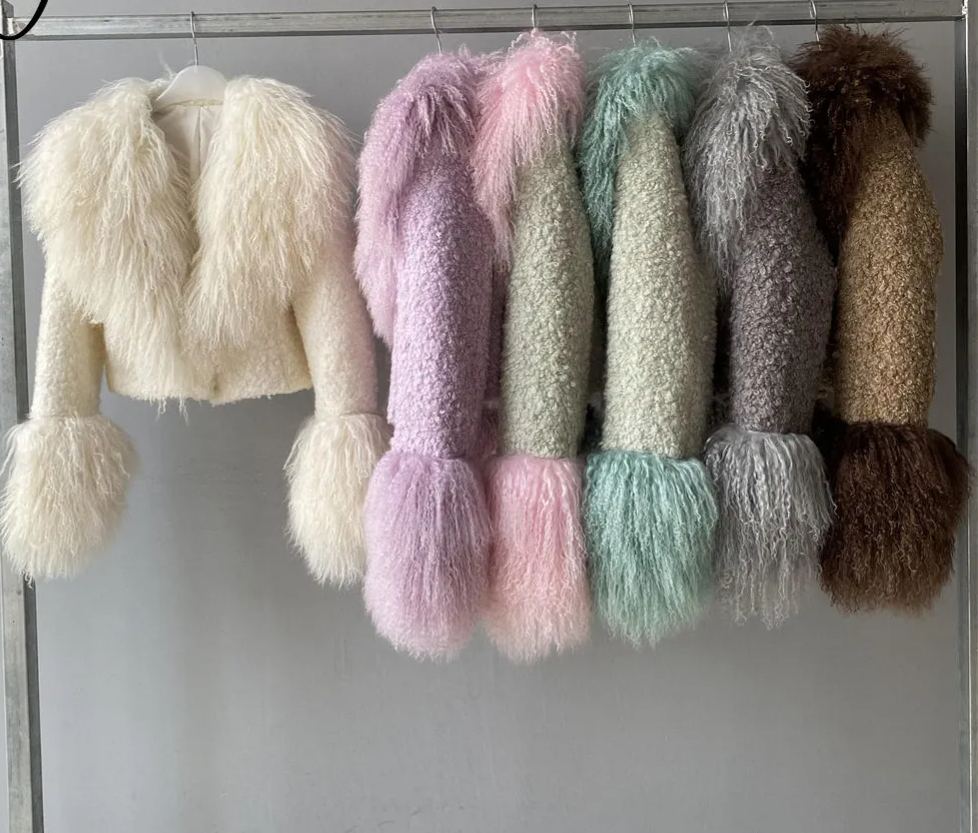  Sheep Lamb Fur Coat Fluffy Natural Mongolian Fur 3pcs