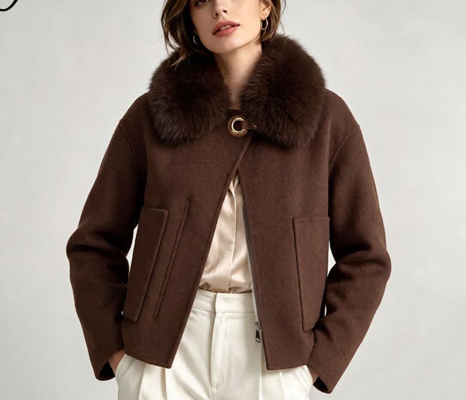  Winter Coat Zipper Cropped Slim Soft Thick Warm Double Faced Cashmere Wool Fox Fur Coat for Women 5 PCS 436