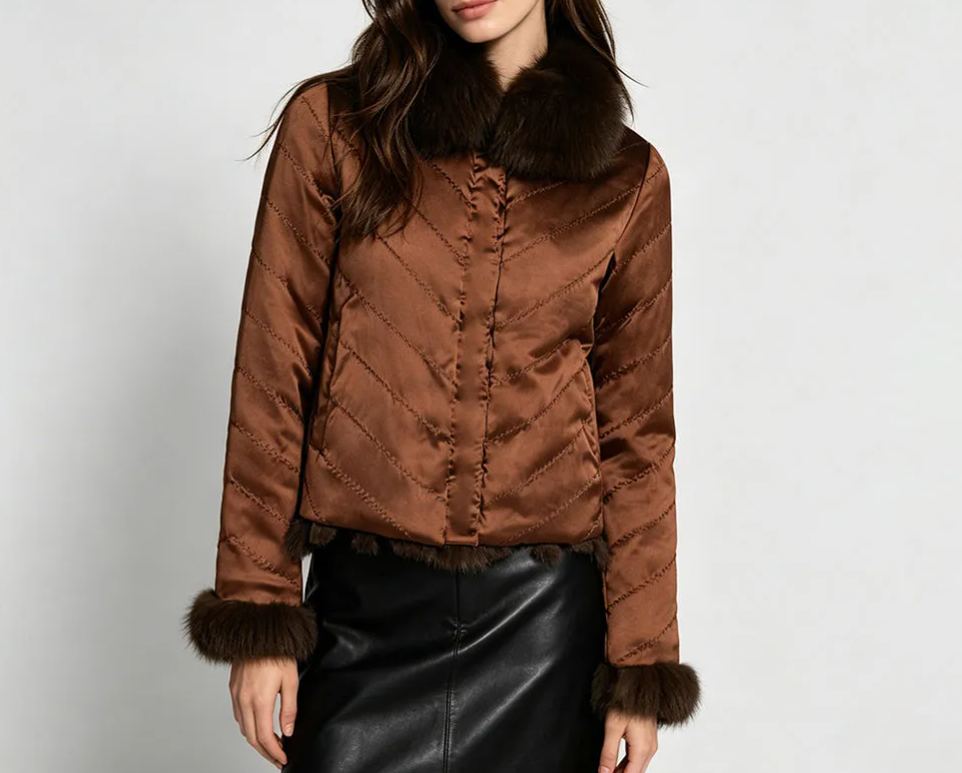  Reversible Real Fox Rabbit Fur Dyed Jacket Smooth Silk Liner Breathable Wholesale 1pcs 289