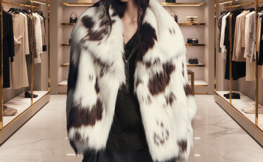 Brown Fox Spots Recycled Faux Fox Fur Thick Soft Winter Overcoat with Animal Print 30 PCS 982