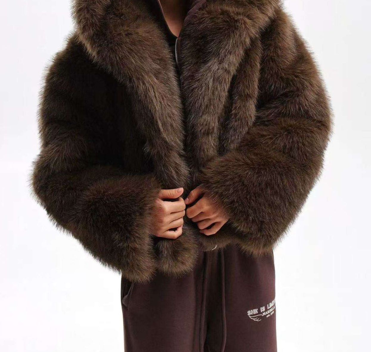 Women's Imitation Fox Fur Windproof Single Breasted Hooded Jacket Outerwear 15PCS  343