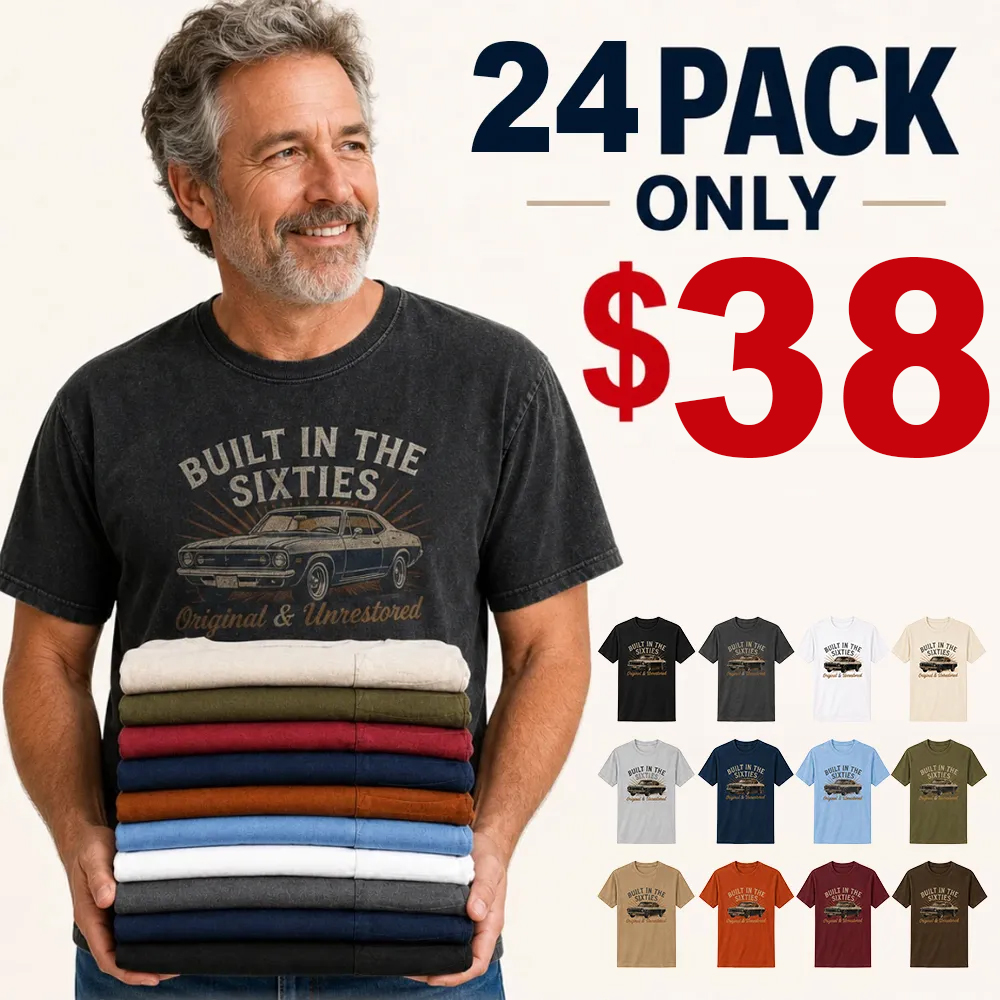 Men’s Retro Car Graphic T-Shirt Built in the Sixties — A True Classic⏰Warehouse Clearance⚡24 Pack Only $38⚡Limited Stock - Once It’s Gone, It’s Gone