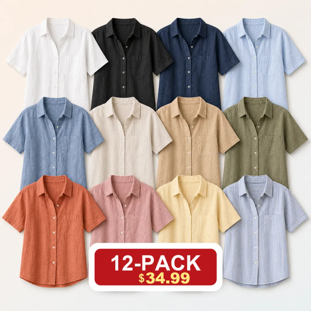 ⏰Warehouse Clearance⚡12-Pack for $34.99⚡👚Women’s Lightweight Linen Short Sleeve Shirt