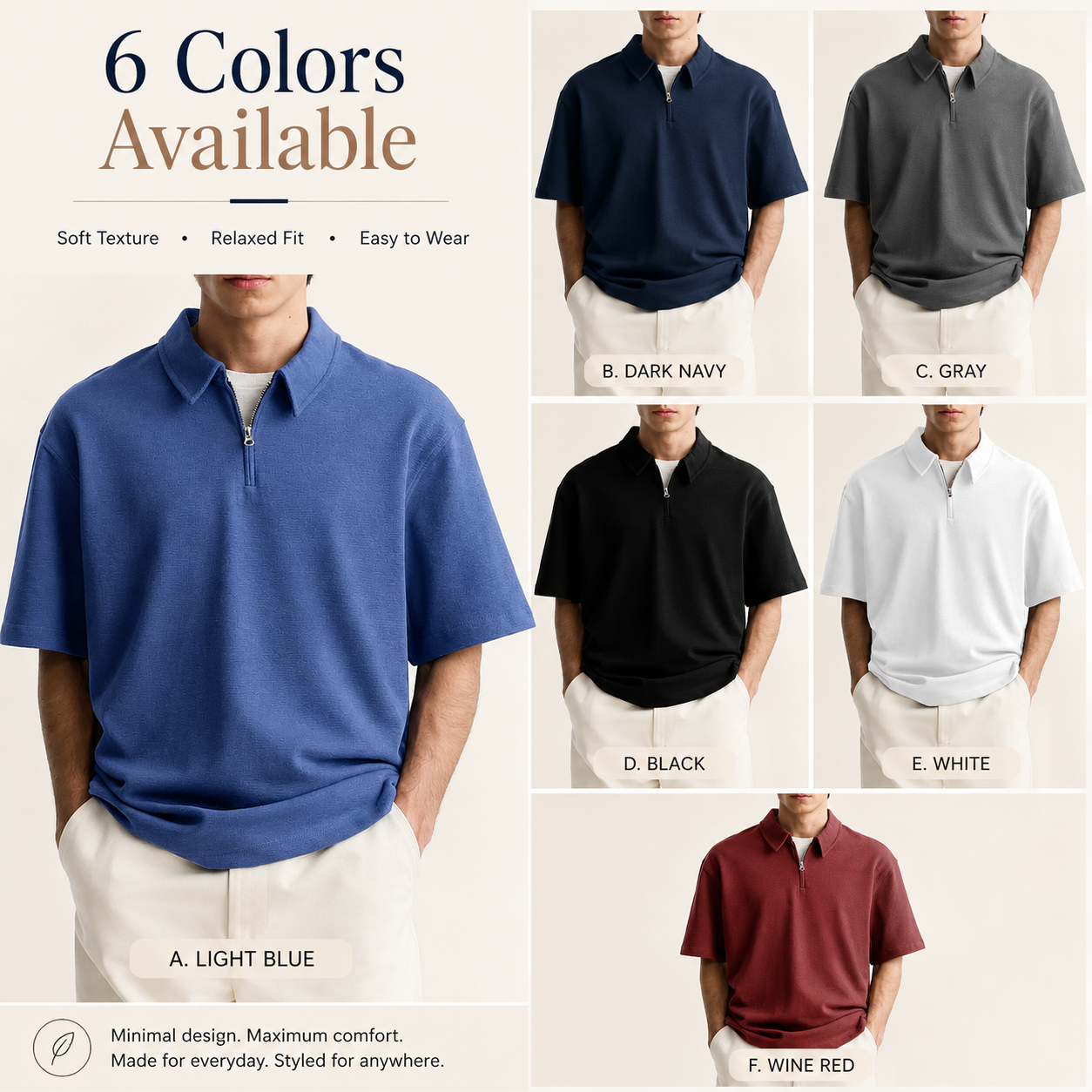 ⏰SUMMER FINAL SALE⚡10 Pack for $36.99⚡Men's Casual Basic Zipper Short Sleeve Polo Shirt