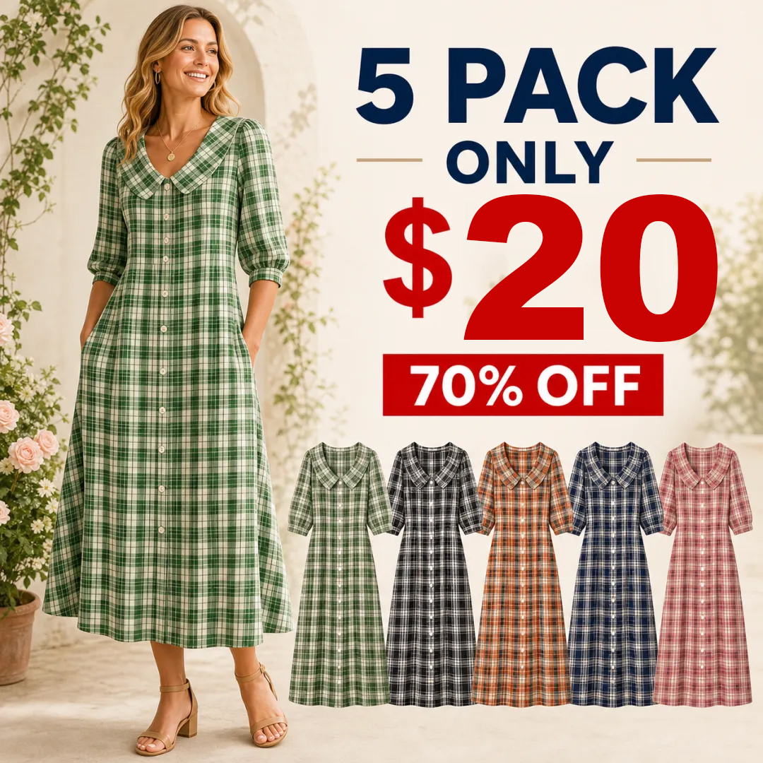⏰Store Closing Clearance⚡20 Pack for $30⚡Women’s Plaid Button-Front Linen Midi Dress