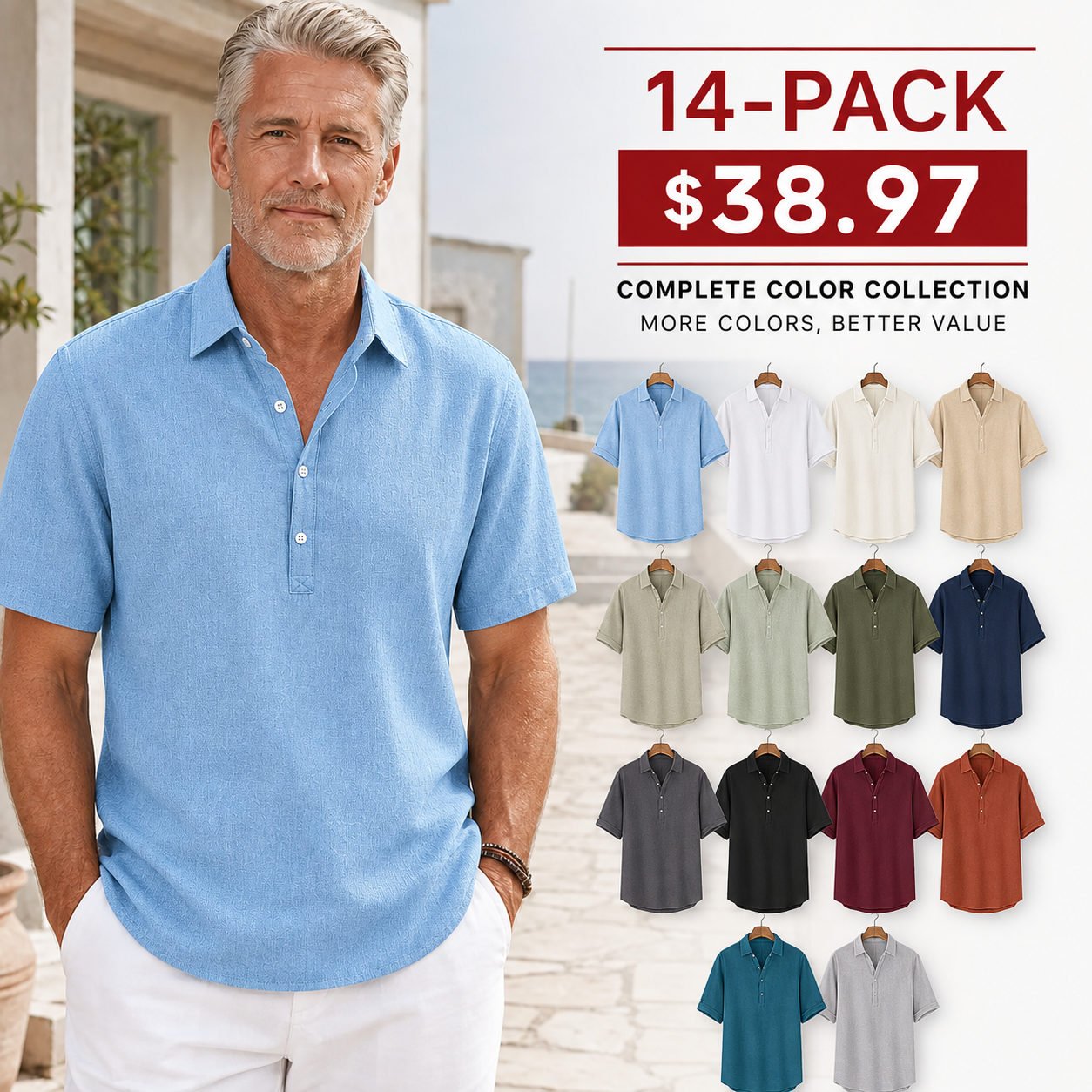 ⏰Clearance Sale⚡28-Pack Only $46.99⚡Men’s Relaxed-Fit Linen Shirt – Short & Long Sleeve