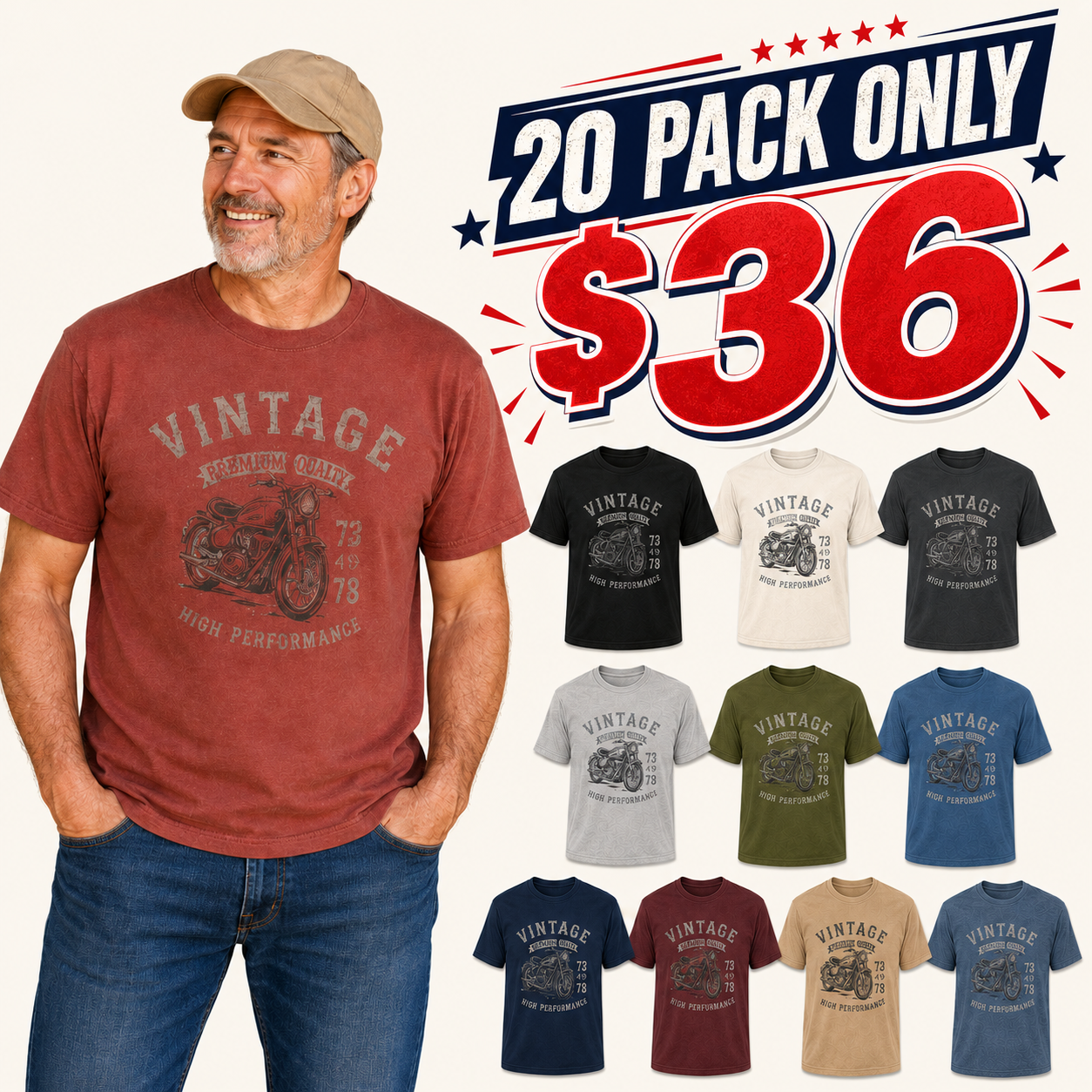 ⏰Store Closing Clearance⚡20 Pack Only $36⚡Men's Vintage Washed Graphic Tee