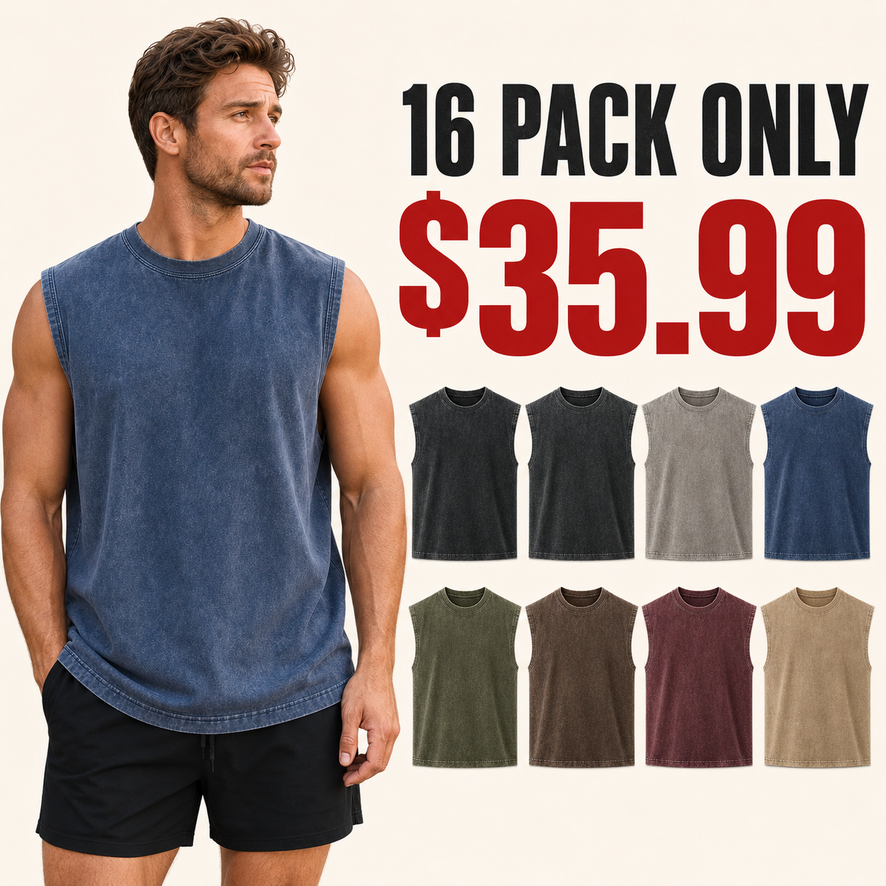 ⏰Store Closing Clearance⚡8 Pack for $25.99⚡Men's Vintage Acid-Wash Sleeveless Muscle Tank