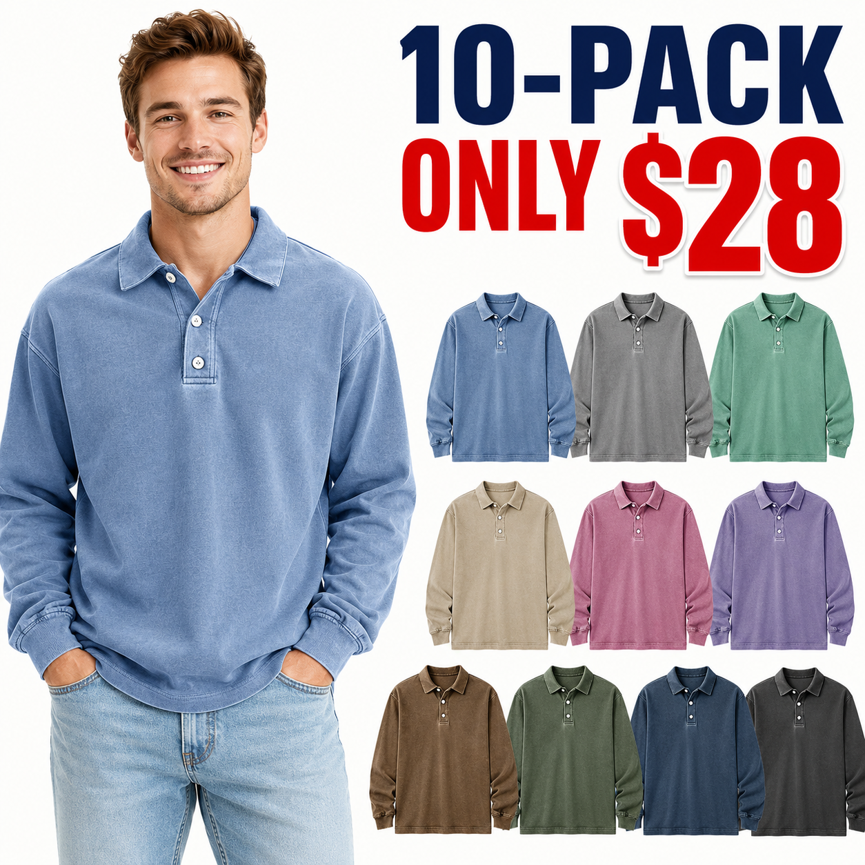 ⏰Store Closing Sale⚡10-Pack for $26.99⚡Men's Retro Distressed Lapel Short-sleeved Pocket Polo Shirt